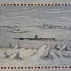 George Ahgupuk Eskimo Returning from Seal Hunt c1950 8 x 10 Ink on seal skin