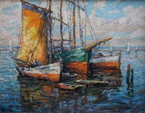 Edgar-Forkner-Golden-Sail-BallardSeattle-22-x-28-Oil-on-Artist-Board-1928-Hoosier-Salon-Exhibit