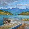 Ray Hill Lake Chelan c1940s-50s 14 x 20 Watercolor Period Arts and Crafts frame